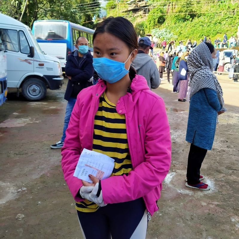 A first time voter stands in queue to exercise her franchise at a polling station during the bye-election to 14 Southern Angami- I Assembly Constituency on November 3. (Morung Photo)